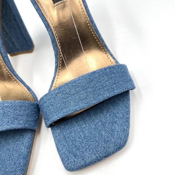Nine West Womens Size 7.5 Denim Blue Square Toe Block Heels Sandals Shoes 7.5M - Picture 5 of 14